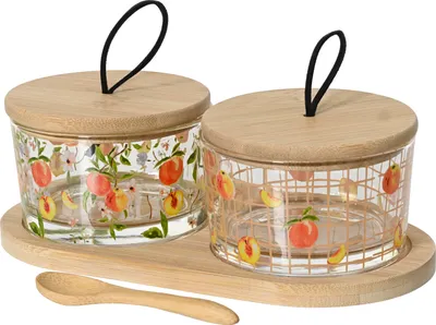 Produktbild von Servierschalen mit Deckel und Serviertablett 7x20x10cm Glas Bambus Set