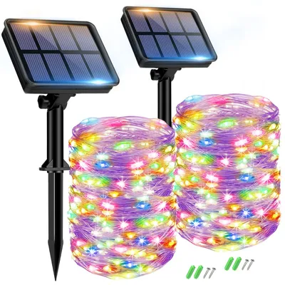 Solar-Lichterkette für Außen, bunt, 150 LEDs, 2er-Set
