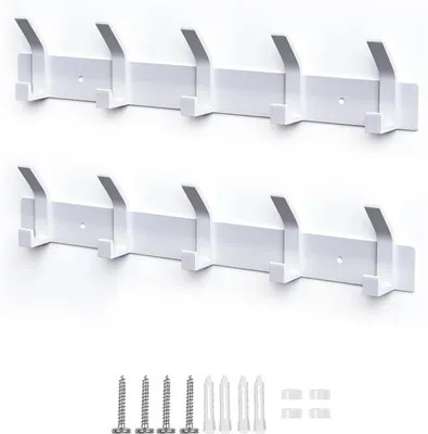 Zdjęcie produktu dla Omgoods - Zestaw 2 wieszaków naściennych z 5 haczykami - biały metal