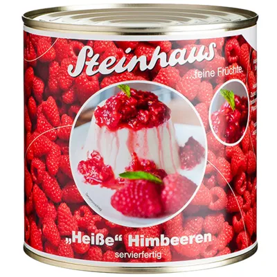 Produktbild von Steinhaus Frucht Konserve Heiße Himbeeren servierfertig 850 ml Eis Topping