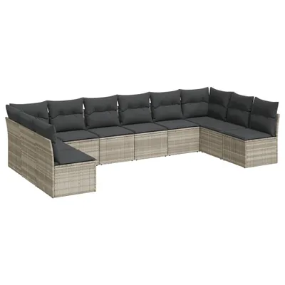 Produktbild von vidaXL 10-tlg. Garten-Sofagarnitur mit Kissen Hellgrau Poly Rattan