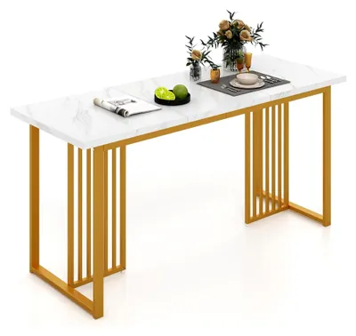 Produktbild von Esstisch in Marmoroptik, Küchentisch 160 x 60 cm für 6-8 Personen, Rechteckiger Esszimmertisch mit Metallbeinen