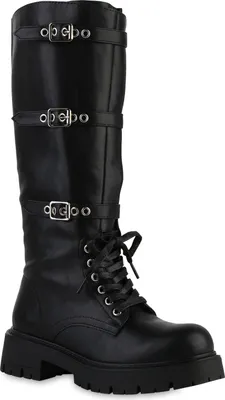 Produktbild von VAN HILL Damen Leicht Gefütterte Schnürstiefel Stiefel Schnallen Schuhe 841834, Farbe: Schwarz, Größe: 39