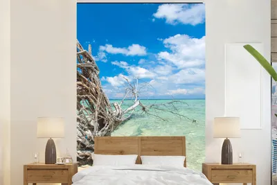 Produktbild von MuchoWow® Fototapete für Wohnzimmer oder Schlafzimmer Wandtapete Vinyl Motivtapete Strand - Äste - Tropisch - Meer - 200x300 cm - Wanddekorationen