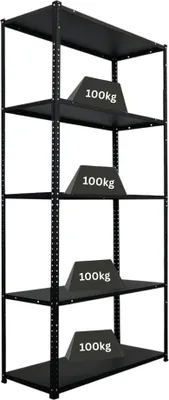 Produktbild von Schraubregal Schwerlastregal Metallregal HALDOR | HxBxT 180x90x40cm | 5 Stahlplatten-Ebenen | Fachlast 100 kg | Schwarz