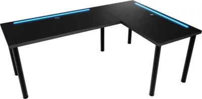 Produktbild von Großer L-förmiger Eck-Schreibtisch mit LED-Beleuchtung,Schwarz