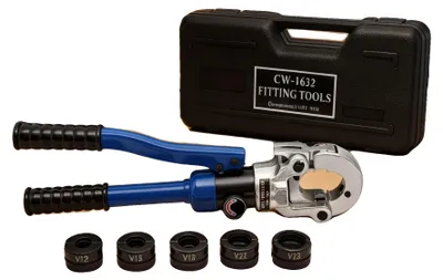 Imagen del producto de Alicate hidráulico de crimpado, presión máxima de 80 kN, cabezal giratorio de 360°, mango ergonómico, rango de diámetros de tubo aplicables de 12 mm a 28 mm, altura de recorrido de 15 mm