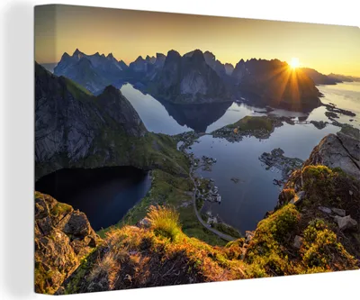 Produktbild von OneMillionCanvasses® - Leinwandbilder - 140x90 cm, Sonnenuntergang auf den Lofoten, Wandbilder Kunstdruck Wanddekoration