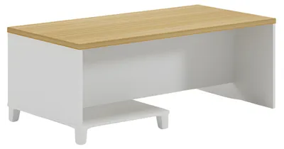 Immagine prodotto di Tavolino moderno con corpo bianco e superficie in legno per un soggiorno elegante