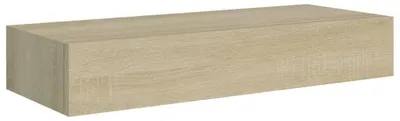 Image de Table de chevet suspendue avec tiroir, étagère murale, chêne, 60 x 23,5 x 10 cm, MDF