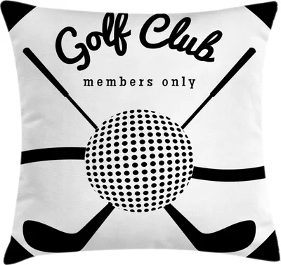 Immagine prodotto di ABAKUHAUS Federa per cuscino da golf, Golf Club Sign con tipografia solo per membri Illustrazione minimalista di sport e hobby, 40 x 40 cm, bianco e nero