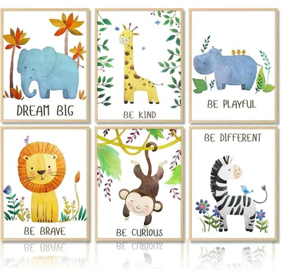 Obrázok produktu pre Kreslené safari zvieratá plagát do detskej izby 20x25cm sada 6