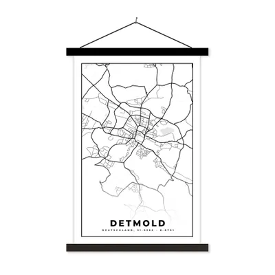 Produktbild von MuchoWow® Textilposter Karte - Stadtplan - Detmold - Karte 40x60 cm mit schwarzem Rahmen - Wanddekorationen