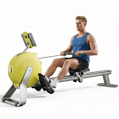 Produktbild von Rudergerät klappbar AsVIVA RA20 Heimtrainer leise mit automatischer Widerstandssteuerung, 32 Stufen platzsparend für Zuhause stromlos in gelb