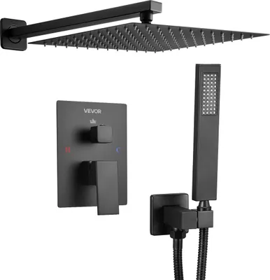 Produktbild von Duscharmatur-Set 12" quadratischer Regenduschkopf und Handbrause, mattschwarz
