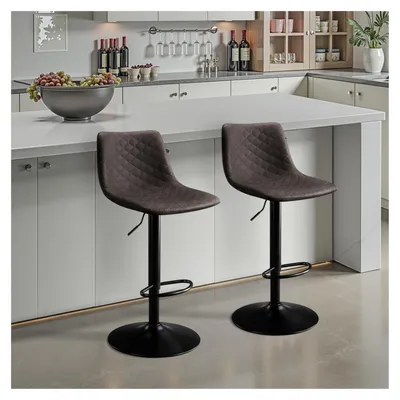 Productafbeelding van Barstoelen, set van 2, in hoogte verstelbaar, microvezelleer, donkerbruin, draagvermogen 150 kg