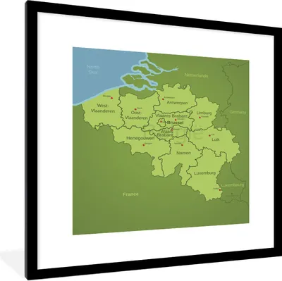 Produktbild von MuchoWow® Gerahmtes Poster Eine Illustration von Belgien mit seinen Provinzen 40x40 cm - Poster mit Schwarzem Bilderrahmen Wandposter Rahmen Foto Bilder - Poster - Plakat im Rahmen