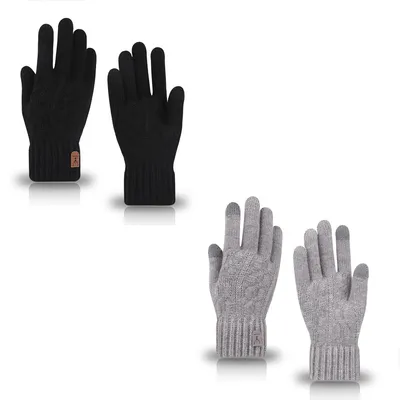 Produktbild von Uni Winterhandschuhe 2 Paare – Thermo Fleece Strickhandschuhe mit Touchscreen, ideal für Laufen, Radfahren & Outdoor
