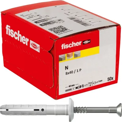 Obrázok produktu pre Fischer 15903, Súprava skrutiek a hmoždiniek, Tehla, Betón, Krížový, PZ3, 40 mm, 8 mm