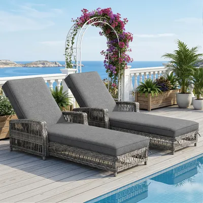 Produktbild von MODFU Outdoor-Rattanliege Gartensofa, 2-teilig mit verstellbarer Rückenlehne und abnehmbarem Kissen Wetterfeste Sonnenliege Grau