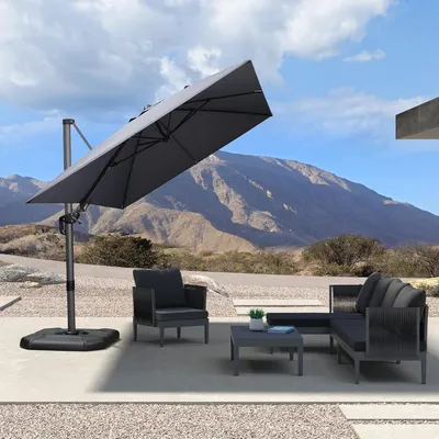 Produktbild von PURPLE LEAF Sonnenschirm Twist 350 cm x 250 cm, Kippbar Ampelschirm Groß, Gestell Aluminium, Beidseitig Axial Schwenken, Hellgrau