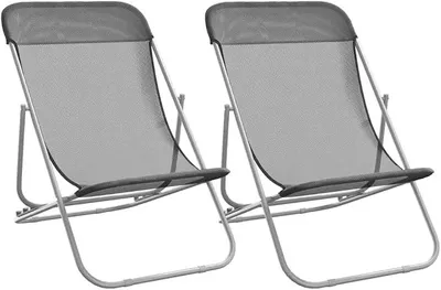 Imagen del producto de Juego de 2 sillas de playa plegables, color gris, para balcón y jardín