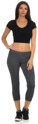 Produktbild von Damen Jogginhose 3/4 Sport-Hose Baumwolle mit Tasche; Dunkelgrau XXL