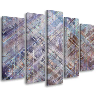 Produktbild von 5-teiliges leinwandbild abstrakte geometrische formen 200x100 cm Feeby blau wandbild bereit zum aufhängen