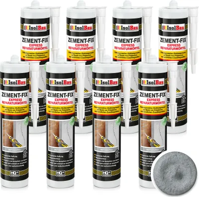 Produktbild von Isolbau Zement-Fix 8 x 300 ml Betongrau Express Reperaturmörtel - Dichtungsmasse für Fugen & Risse im Innen- & Außenbereich, Kartusche