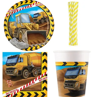 Produktbild von Baustelle Party Deko Set zum Kindergeburtstag Bagger Fahrzeuge Geburtstag Deko Jungs