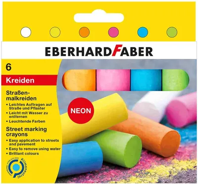 Produktbild von Eberhard Faber 526505 - Straßen-Malkreiden in 6 leuchtenden Neon-Farben, im Kartonetui, Kreide für bunten Mal-Spaß auf Asphalt, Straßen und Gehwegen