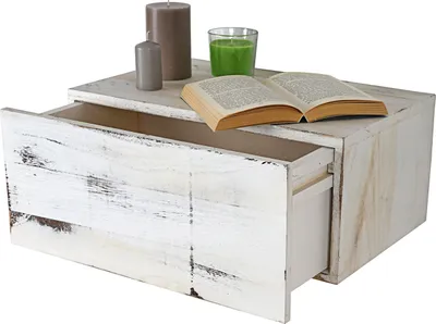 Produktbild von Wandregal Arlon, Schubladen-Regal, Shabby-Look Vintage, 21x46x30cm  weiß