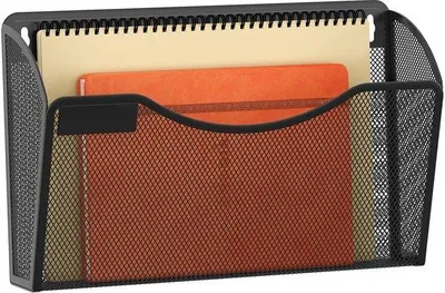 Produktbild von Metallischer A4-Zeitschriftenhalter für Wand, Dokumente-Organizer mit Etikett, schwarz