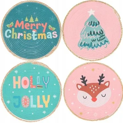 Produktbild von 4er Set Weihnachts-Tischsets Jute-Rand Ø 38 cm