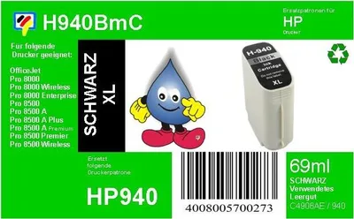 Produktbild von HP940BXL - TiDis Ersatzpatrone - schwarz - mit 69ml Inhalt ersetzt C4906A