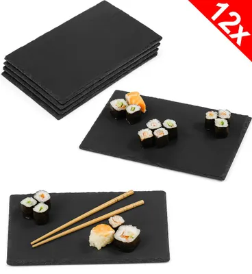 Produktbild von 12er Set 30x20cm Schieferplatte grau, Servierplatte Naturschiefer, Sushi Tischset, Teller, große Servierplatten aus Schiefer, zum Servieren & Beschriften