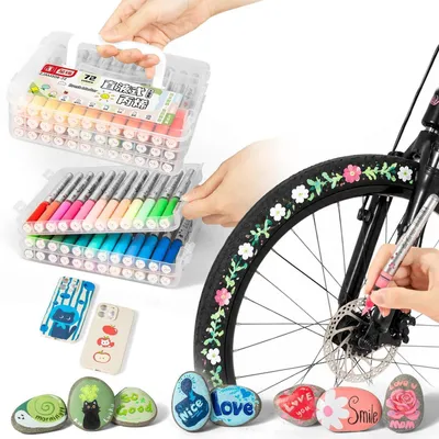 Produktbild von Acrylmarker Set 72 Farben mit Pinselspitzen & Auto-Tintenfluss für Mehrflächen-Malerei