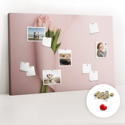 Obrázek produktu pro Korková nástěnka s kolíčky - Tabule s kolíky pro fotografie a poznámky - 120x80 cm - Připínáčky kovové 100 kusů - Kytice květin