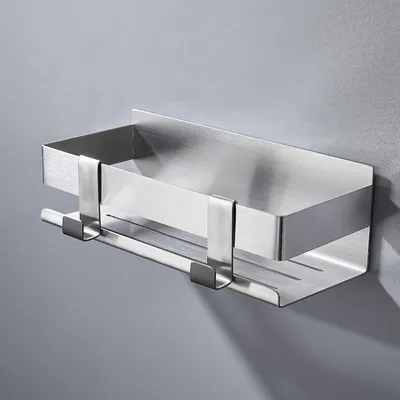 Produktbild von Duschablage Ohne Bohren 1 Stück, Gebürsteter Edelstahl, Selbstklebendes Duschkorb Mit Wasserablauf Für Badezimmer Und Küche