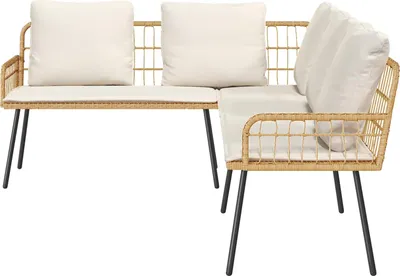 Immagine prodotto di vidaXL Divano con cuscini, colore naturale, 173 x 231 x 90 cm, acciaio