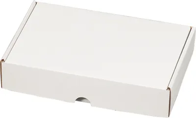 A white cardboard box is shown against a white background.