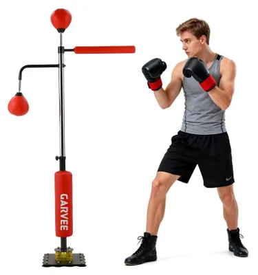 Produktbild von Stand-Boxsack - Boxstation - 2 Speedbälle - 360° Reflexstange - Höhenverstellbar 140–205 cm - Bodenplatte 106 cm
