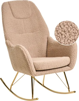 Obrázek produktu pro BELIANI Houpací křeslo béžové buklé čalounění kovové zlaté nohy područky moderní glamour styl obývací pokoj