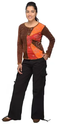 Imagen del producto de Camiseta de estilo patchwork, tipo suéter, sudadera con cremallera, sudadera casual, estilo hippie, diseño Goa, motivo psicodélico, modelo Devi, color marrón, talla XL