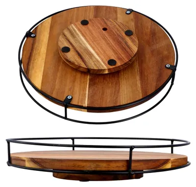 Produktbild von Drehbarer Schrankorganizer, Rundes Gewürzregal aus Holz 25cm, 360° Drehbarer Gewürzhalter mit Anti-Rutsch-Basis, Drehplatte für Küche, Kühlschrank, Bad und Kommode (30cm)