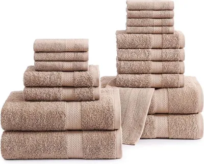 Imagen del producto de Conjunto de toallas Silecomplaza, de secado rápido, 100% algodón, de 18 piezas, suaves, absorbentes, color taupe