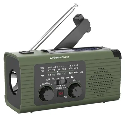 Produktbild von Kruger&Matz KM0836 Solarradio mit Powerbank (5000 mAh), SOS-Alarm, LED-Taschenlampe, grün