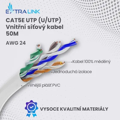 Obrázek produktu pro Extralink CAT5E UTP (U/UTP) V2 Wewnętrzny | Kabel sieciowy skrętka | 50M (EX.22493)