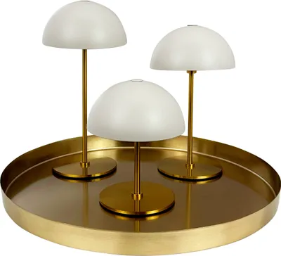 Produktbild von Tischlampe, Kabellos Dimmbar Tischleuchte, Led Tischleuchte Metall, USB Wiederaufladbare, ALONG 3er-Set beige/messing + Tablett