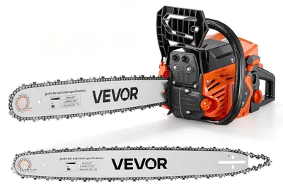 Zdjęcie produktu dla Pilarka łańcuchowa VEVOR, modele 508 i 558,8 mm, silnik 62 ccm, moc 2,7 kW, silnik dwusuwowy, przeznaczona do prac stolarskich, cięcia drzew i usuwania zarośli, obroty 11 500 obr./min, synchronizowany gaźnik, antypoślizgowy uchwyt, dwa zbiorniki